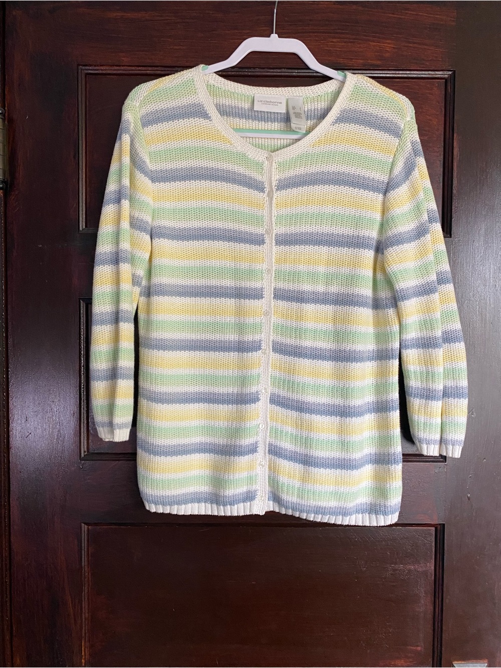 Vintage Liz Claiborne Striped Cotton Cardigan - Coastal Grandmacore Large